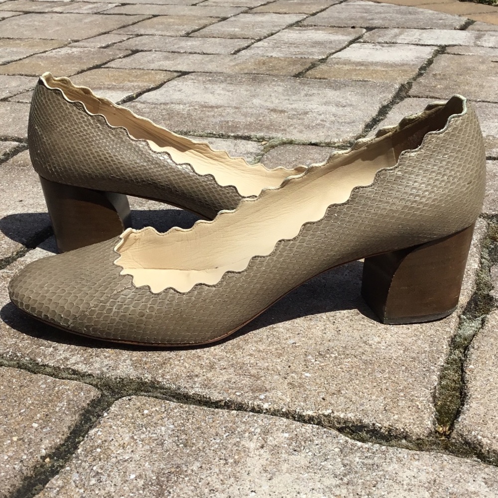 Chloe Ayers Scalloped Low Heel Snake Pump Heels